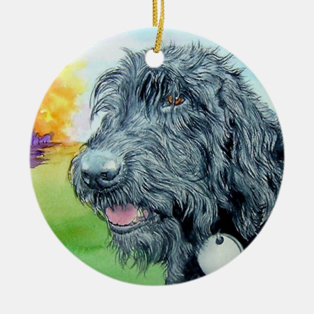 Schwarzes Labradoodle Keramik Ornament (Vorne)