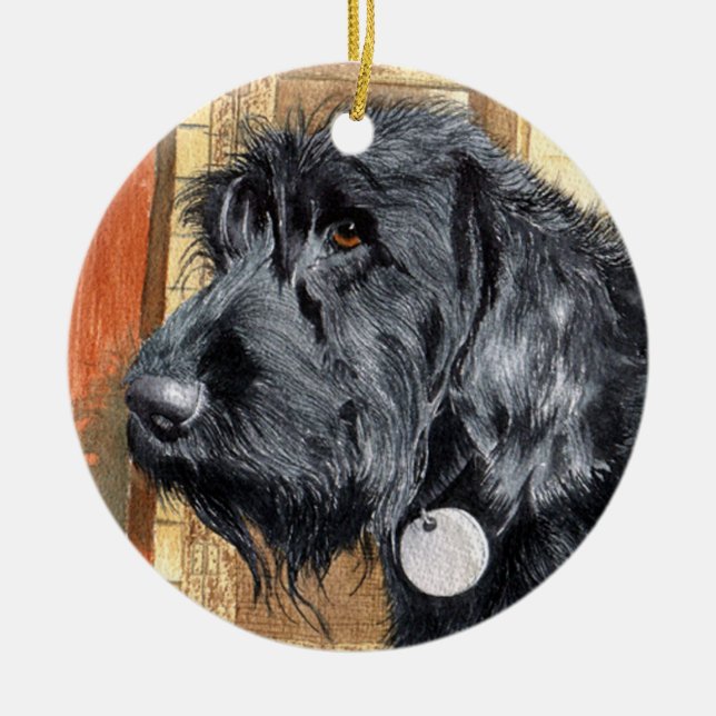 Schwarzes Labradoodle Keramik Ornament (Vorne)