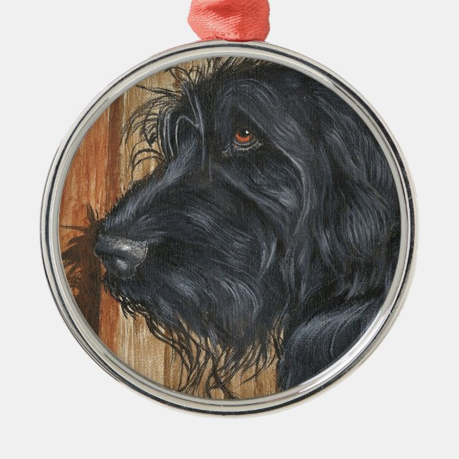 Schwarzes Labradoodle Ornament Aus Metall (Vorne)