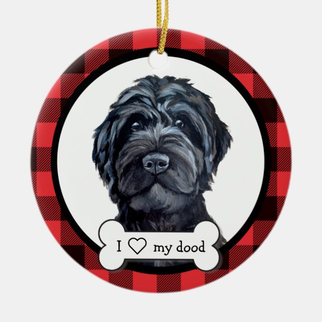 Schwarzes Labradoodle / Schwarzes Goldendoodle Keramik Ornament (Vorne)