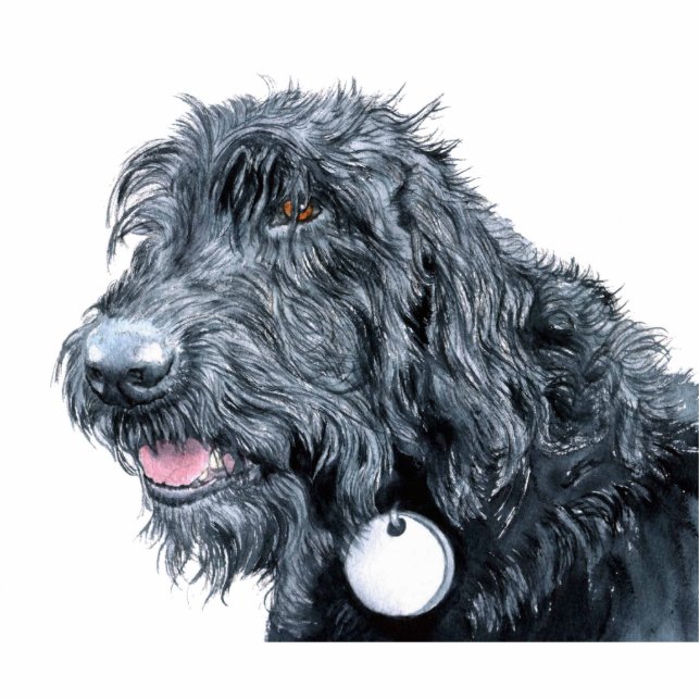 Schwarzes Labradoodle Scupture Freistehende Fotoskulptur (Vorne)