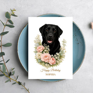Schwarzes Labrador-Blumenporträt Karte