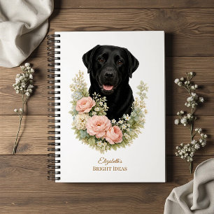 Schwarzes Labrador-Blumenporträt Notizbuch