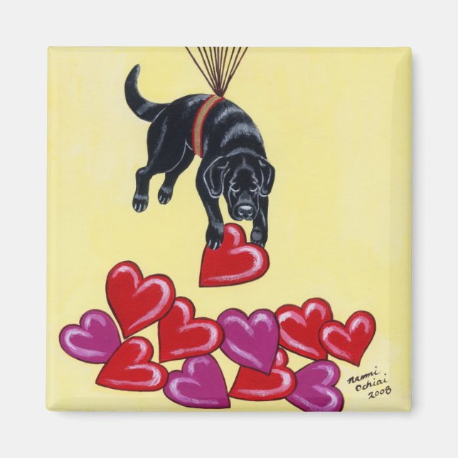 Schwarzes Labrador, das die LIEBE erhebt Magnet (Vorne)