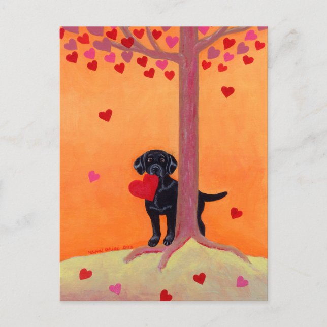 Schwarzes Labrador der Herbstfarbe Postkarte (Vorderseite)