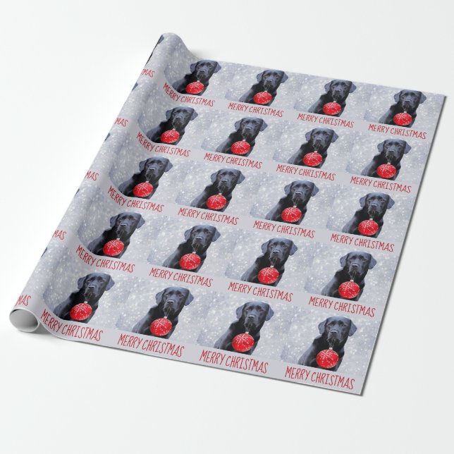 Schwarzes Labrador Frohe Weihnachten - Welpe Niedl Geschenkpapier (Ungerollt)