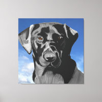 Schwarzes Labrador gegen den blauen Himmel