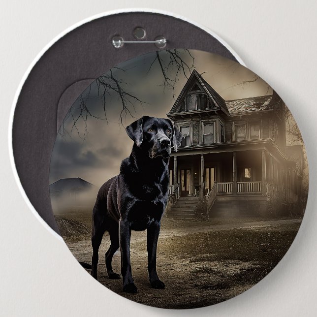 Schwarzes Labrador Halloween Beängstigend Button (Vorne & Hinten)