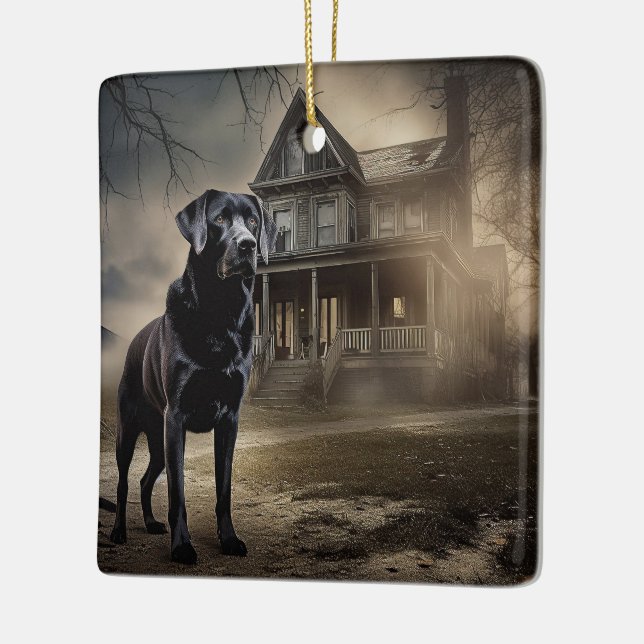 Schwarzes Labrador Halloween Beängstigend Keramikornament (Links)