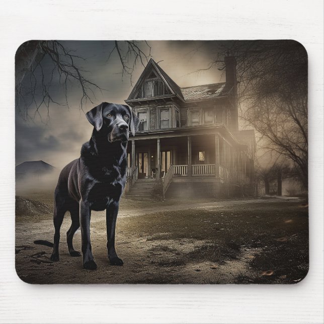 Schwarzes Labrador Halloween Beängstigend Mousepad (Vorne)