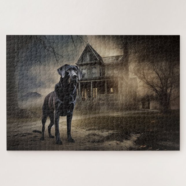 Schwarzes Labrador Halloween Beängstigend Puzzle (Horizontal)