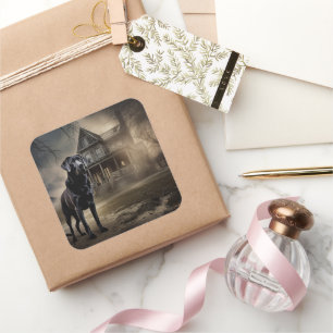 Schwarzes Labrador Halloween Beängstigend Quadratischer Aufkleber