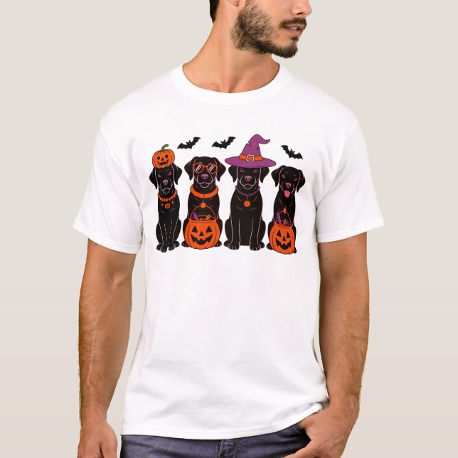 Schwarzes Labrador Halloween Pumpkins Fledermäuse  T-Shirt (Vorderseite)