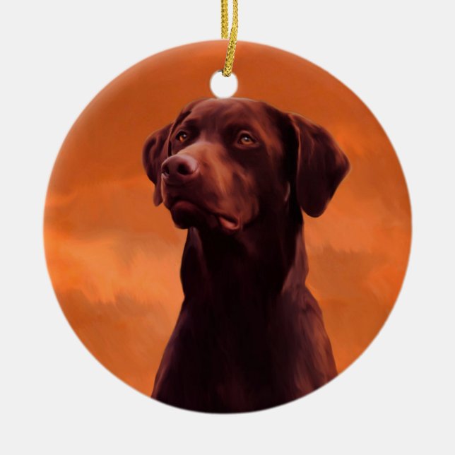 Schwarzes Labrador Hundportrait Keramik Ornament (Vorne)