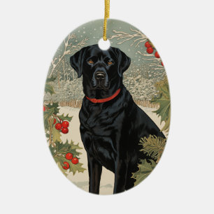 Schwarzes Labrador im Winter Keramik Ornament
