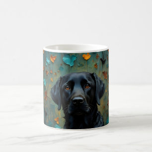 Schwarzes Labrador in Blätter Kaffeetasse