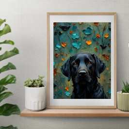 Schwarzes Labrador in Blätter Poster