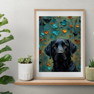 Schwarzes Labrador in Blätter Poster