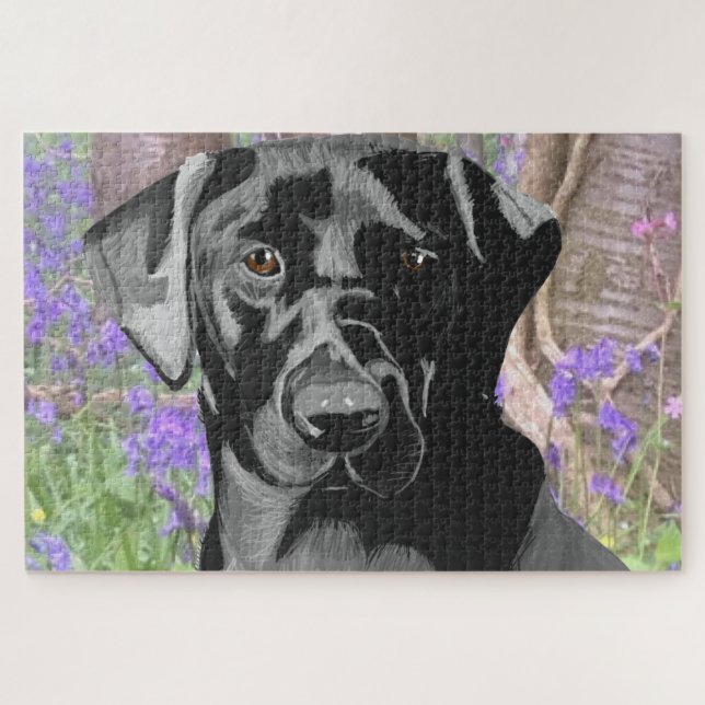 Schwarzes Labrador in Bluebell Wood Puzzle (Horizontal)
