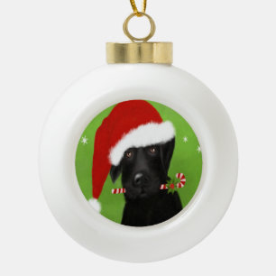 Schwarzes Labrador - Keramik Kugel-Ornament
