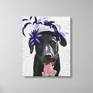 Schwarzes Labrador mit blauem Fascinator Leinwanddruck