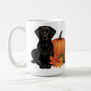 Schwarzes Labrador mit Herbstblättern und Pumpkin Kaffeetasse