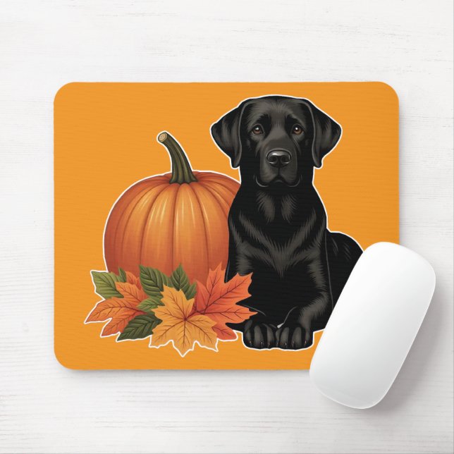 Schwarzes Labrador mit Herbstblättern und Pumpkin Mousepad (Mit Mouse)