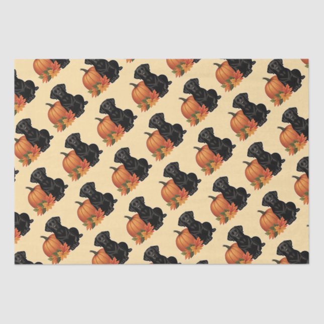 Schwarzes Labrador mit Herbstblättern und Pumpkin Seidenpapier (Vorderseite)