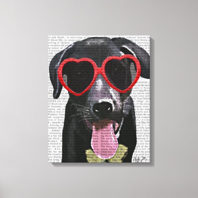 Schwarzes Labrador mit Herzsonnenbrille Leinwanddruck (Vorderseite)