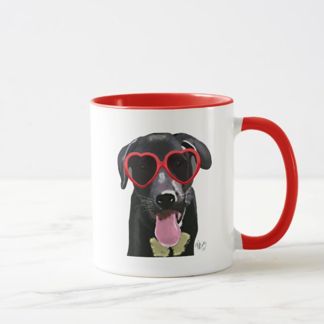 Schwarzes Labrador mit Herzsonnenbrille Tasse (Rechts)