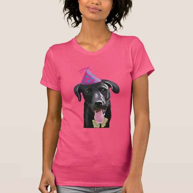 Schwarzes Labrador mit Party-Hut T-Shirt (Vorderseite)