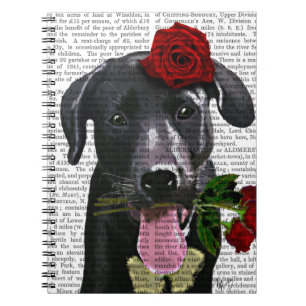 Schwarzes Labrador mit Rose 2 Notizblock