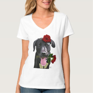 Schwarzes Labrador mit Rose 2 T-Shirt