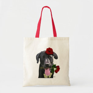 Schwarzes Labrador mit Rose 2 Tragetasche