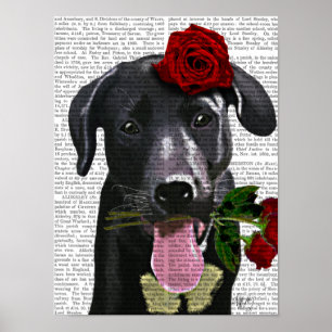 Schwarzes Labrador mit Rose Poster