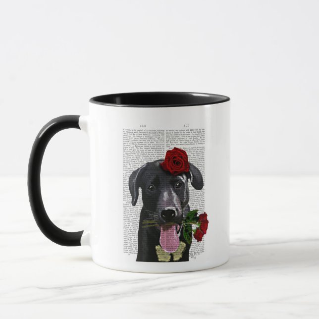 Schwarzes Labrador mit Rose Tasse (Links)