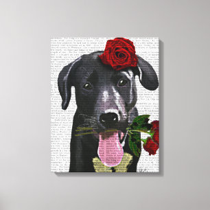 Schwarzes Labrador mit Rosen Leinwanddruck