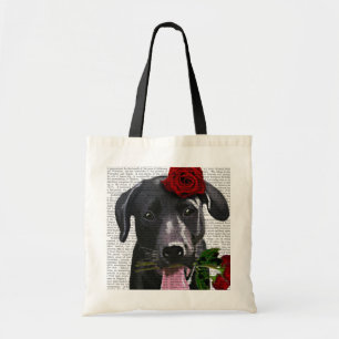Schwarzes Labrador mit Rosen Tragetasche