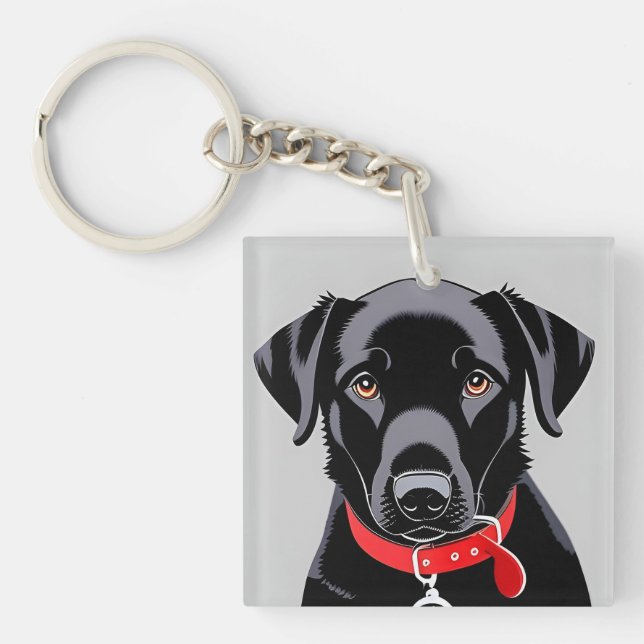 Schwarzes Labrador mit rotem Collar Schlüsselanhänger (Vorderseite)
