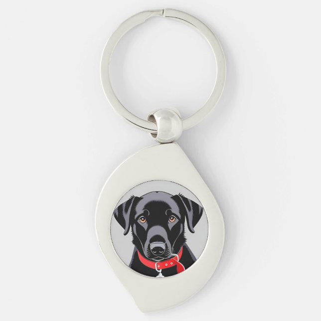 Schwarzes Labrador mit rotem Collar Schlüsselanhänger (Vorderseite)