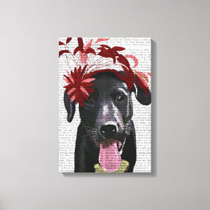 Schwarzes Labrador mit rotem Fascinator Leinwanddruck