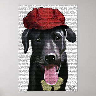 Schwarzes Labrador mit roter Kappe Poster