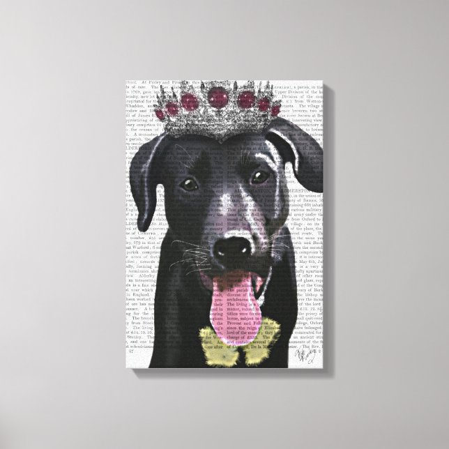 Schwarzes Labrador mit Tiara Leinwanddruck (Vorderseite)