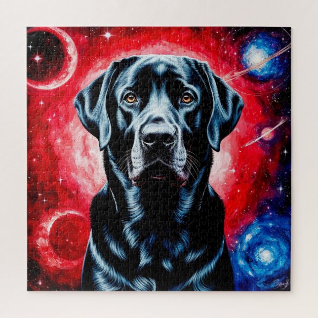 Schwarzes Labrador-Portrait im kosmischen Raum Puzzle (Vertikal)