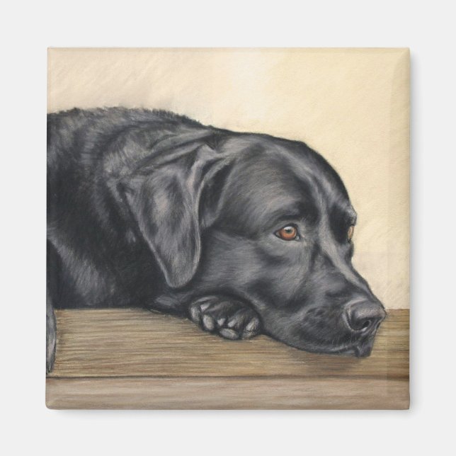 Schwarzes Labrador-Portrait Magnet (Vorne)