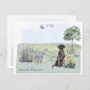 Schwarzes Labrador Retriever Dog Monogramm und Nam Mitteilungskarte