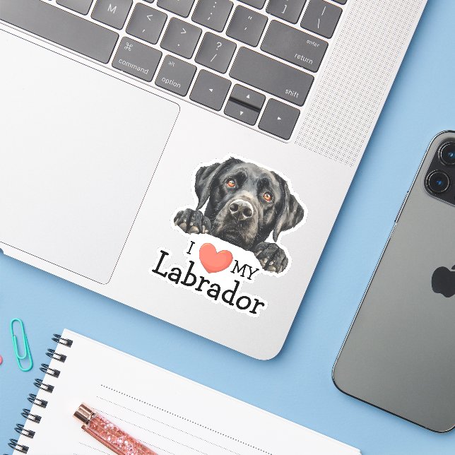 Schwarzes Labrador Retriever Herz Aufkleber (Laptop mit iPhone)