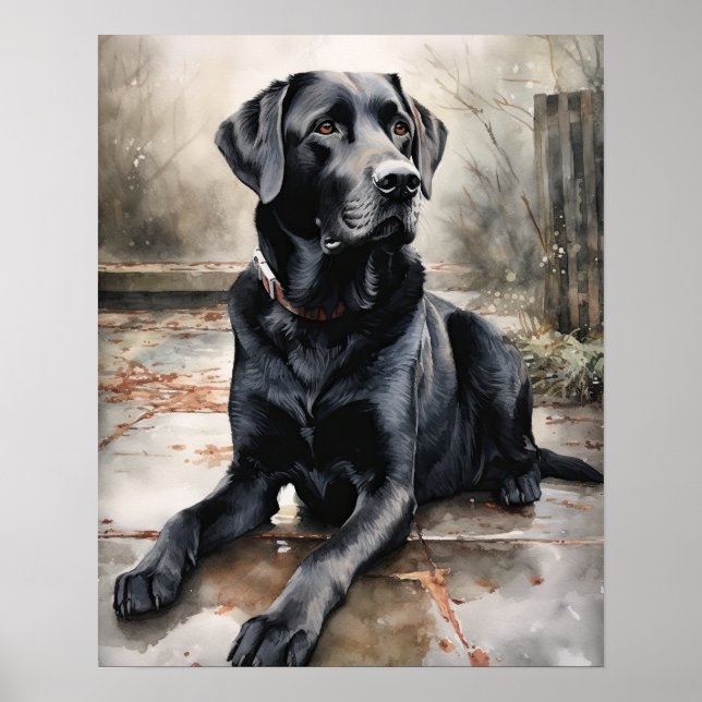 Schwarzes Labrador Retriever Hund Art Print Poster (Vorne)