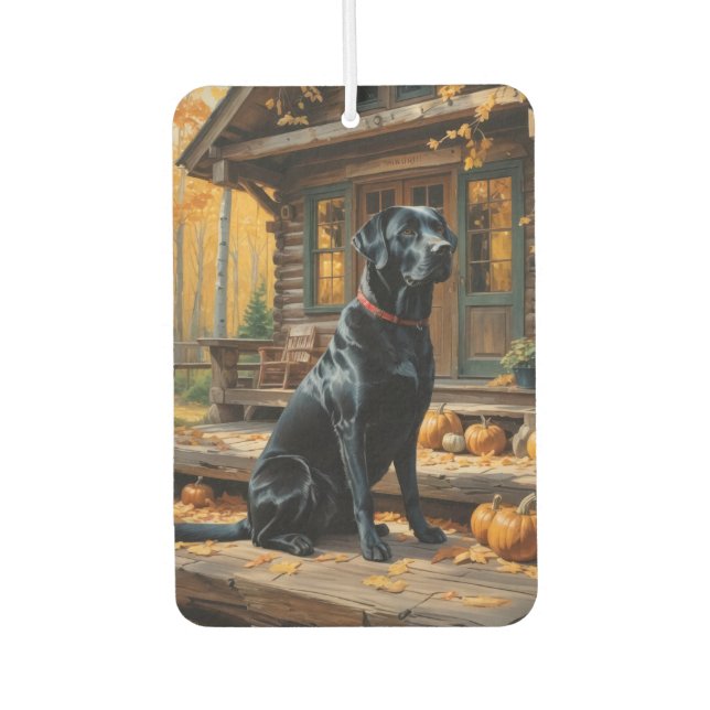 Schwarzes Labrador Retriever Log Kabine Herbst Autolufterfrischer (Vorderseite)