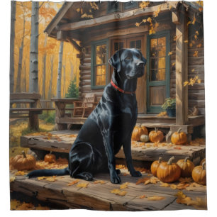 Schwarzes Labrador Retriever Log Kabine Herbst Duschvorhang